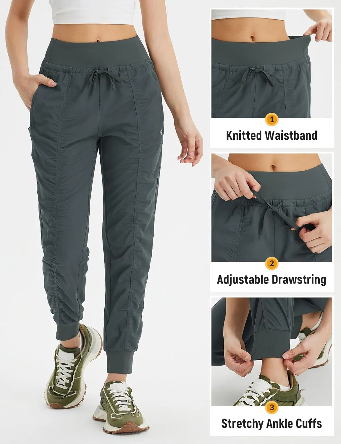 baleaf Women's Joggers with Zip Pockets Hiking Pants Lightweight Quick Dry Water Resistant Track Pants