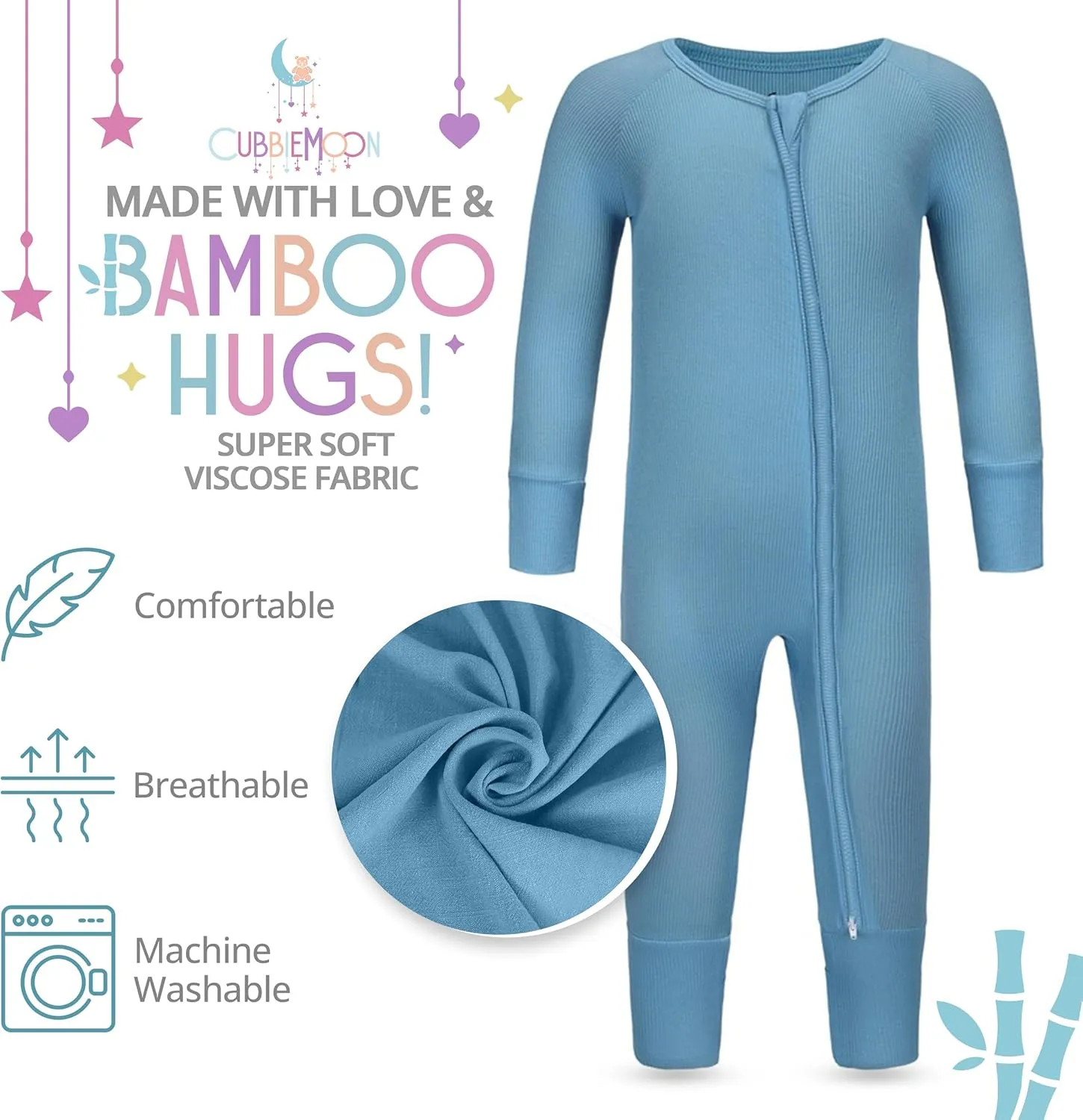 Bamboo Viscose Baby Pajamas with 2-Way Zip for Diaper Changes - 0-24 Months Soft & Stretchy Bamboo Viscose Sleepers - 2 Pack