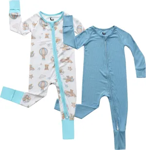 Bamboo Viscose Baby Pajamas with 2-Way Zip for Diaper Changes - 0-24 Months Soft & Stretchy Bamboo Viscose Sleepers - 2 Pack