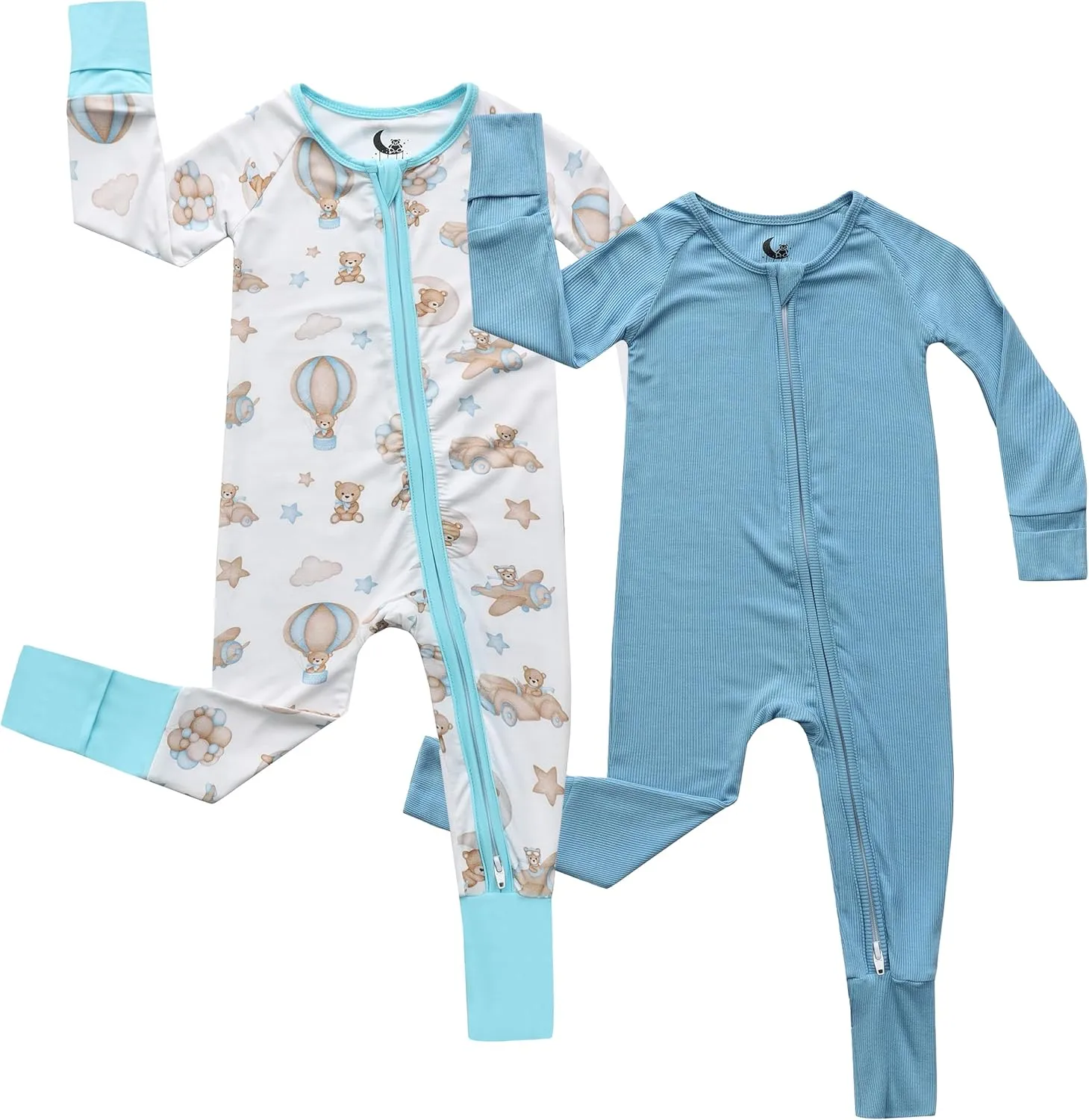 Bamboo Viscose Baby Pajamas with 2-Way Zip for Diaper Changes - 0-24 Months Soft & Stretchy Bamboo Viscose Sleepers - 2 Pack