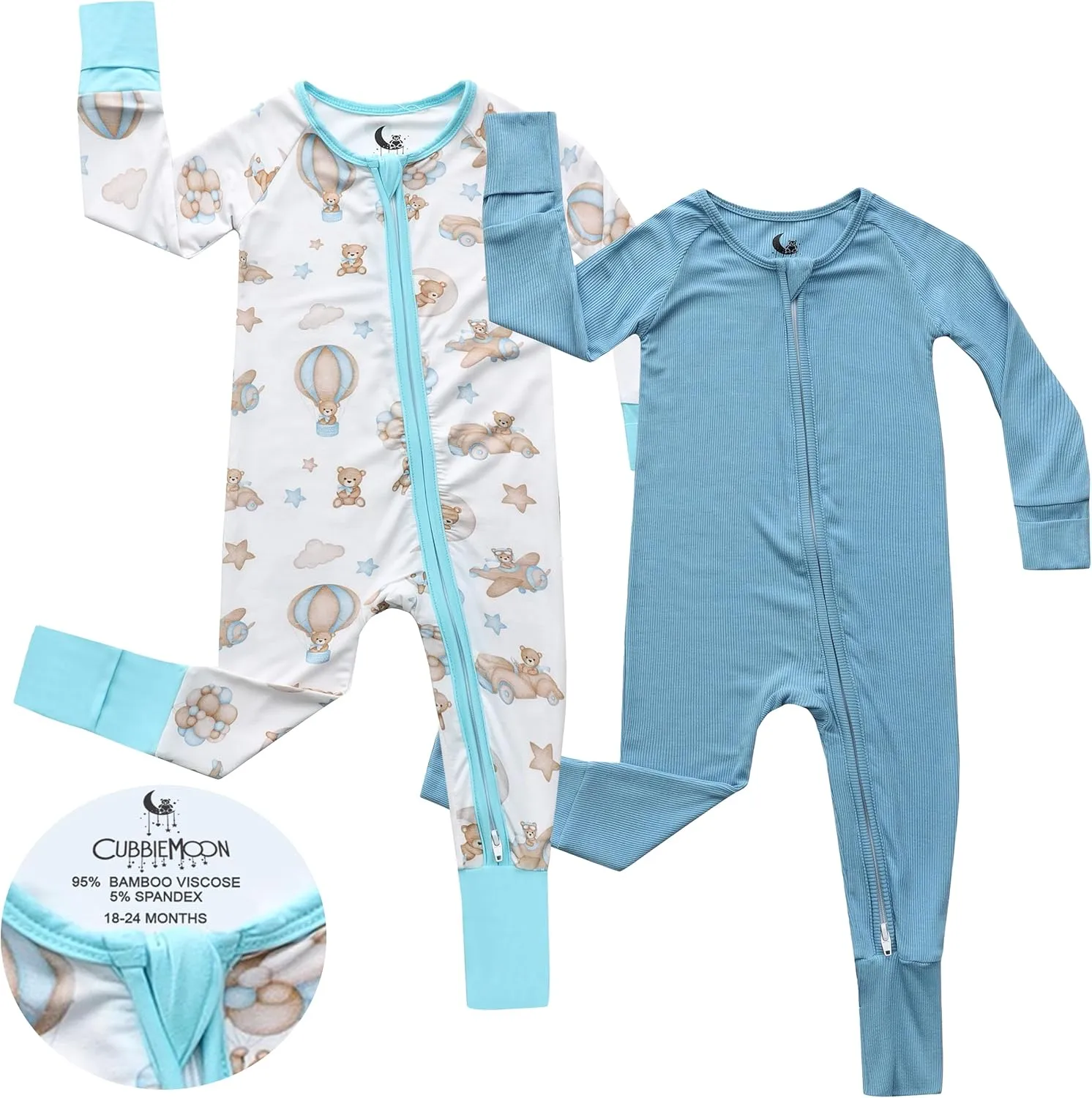 Bamboo Viscose Baby Pajamas with 2-Way Zip for Diaper Changes - 0-24 Months Soft & Stretchy Bamboo Viscose Sleepers - 2 Pack