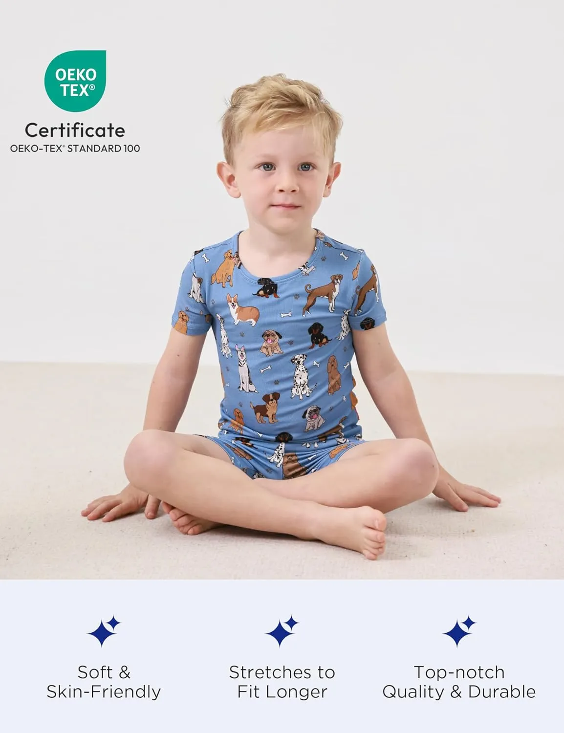 Bamboo Viscose Toddler Pajamas Sets, Kid Boy Girl Snug Fit Short Sleeve Summer Sleepwear Pjs 2pcs Set