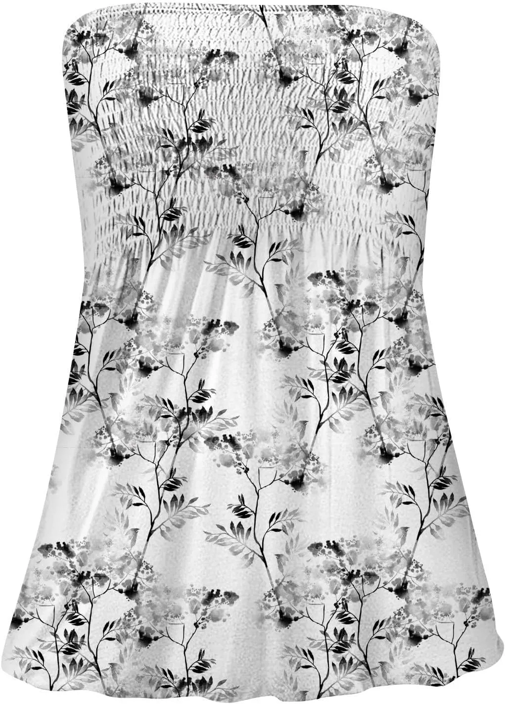 Bandeau Tops for Women Strapless Sleeveless Bandeau Floral Print Smocked Ruffled Tanks Casual Cute Tube Tops