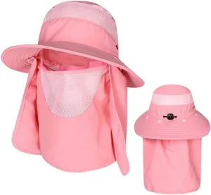 BaronHong Outdoor UV Sun Protection Wide Brim Fishing Cap with Removable Flap Breathable Mesh Face Flap