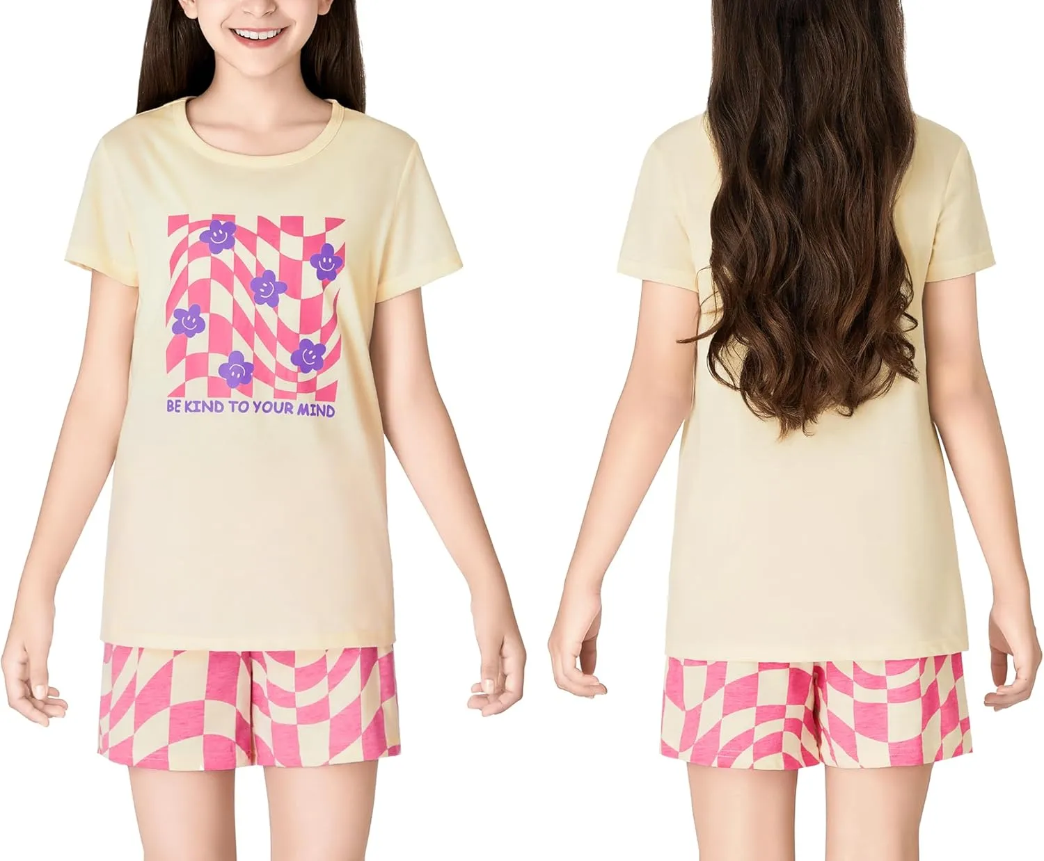 Beezizac Girls Cotton Sleepover Pajama Set for Little & Big Girls Short Sleeve Set 2-Piece PJ Size 4T-18