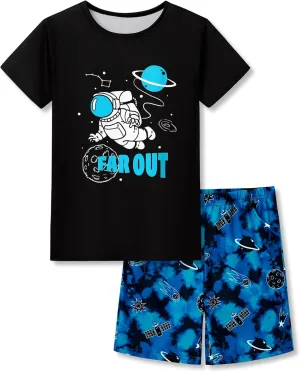 Beezizac Little Big Boys 2-Piece Cozy Pajamas Short Sleeve Cool Summer PJ Set Kid Sleepwear Size 6-18