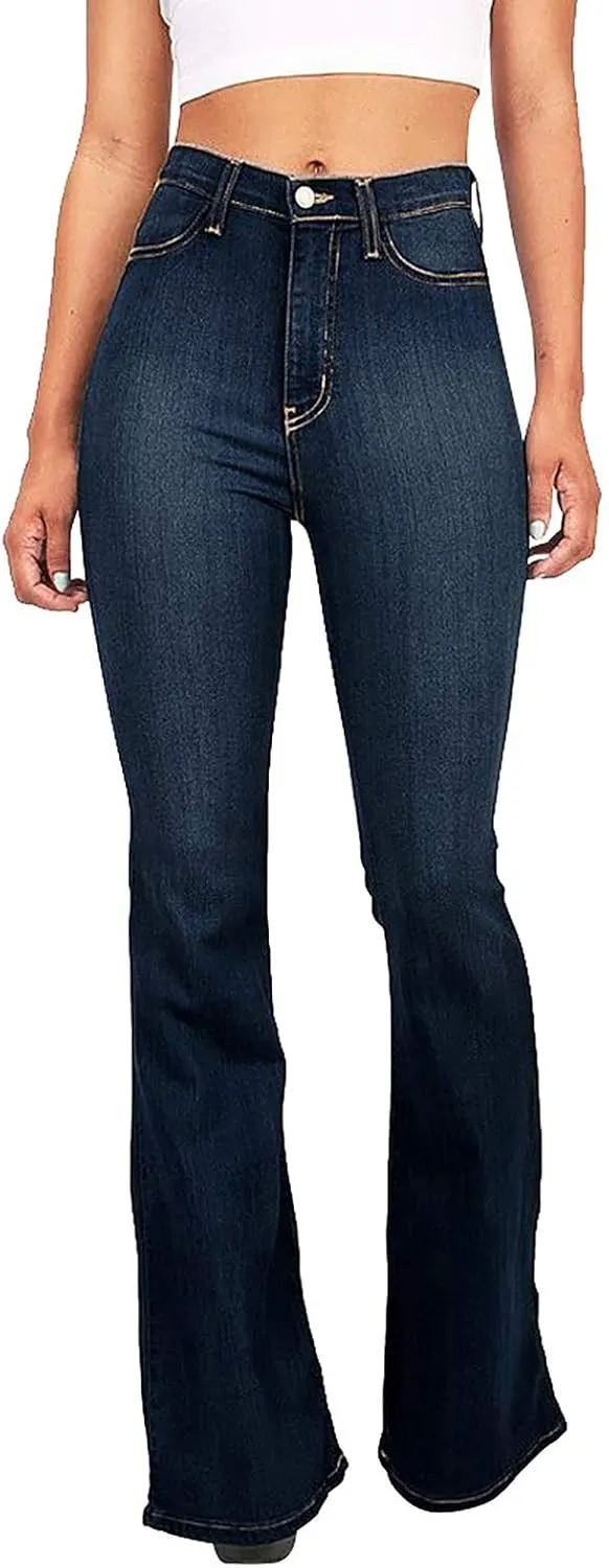 Bell Bottom Jeans for Women High Waisted Stretchy Flare Jeans Pull On Boot Cut Pant Casual Cropped Classic Trouser
