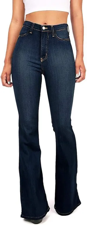 Bell Bottom Jeans for Women High Waisted Stretchy Flare Jeans Pull On Boot Cut Pant Casual Cropped Classic Trouser