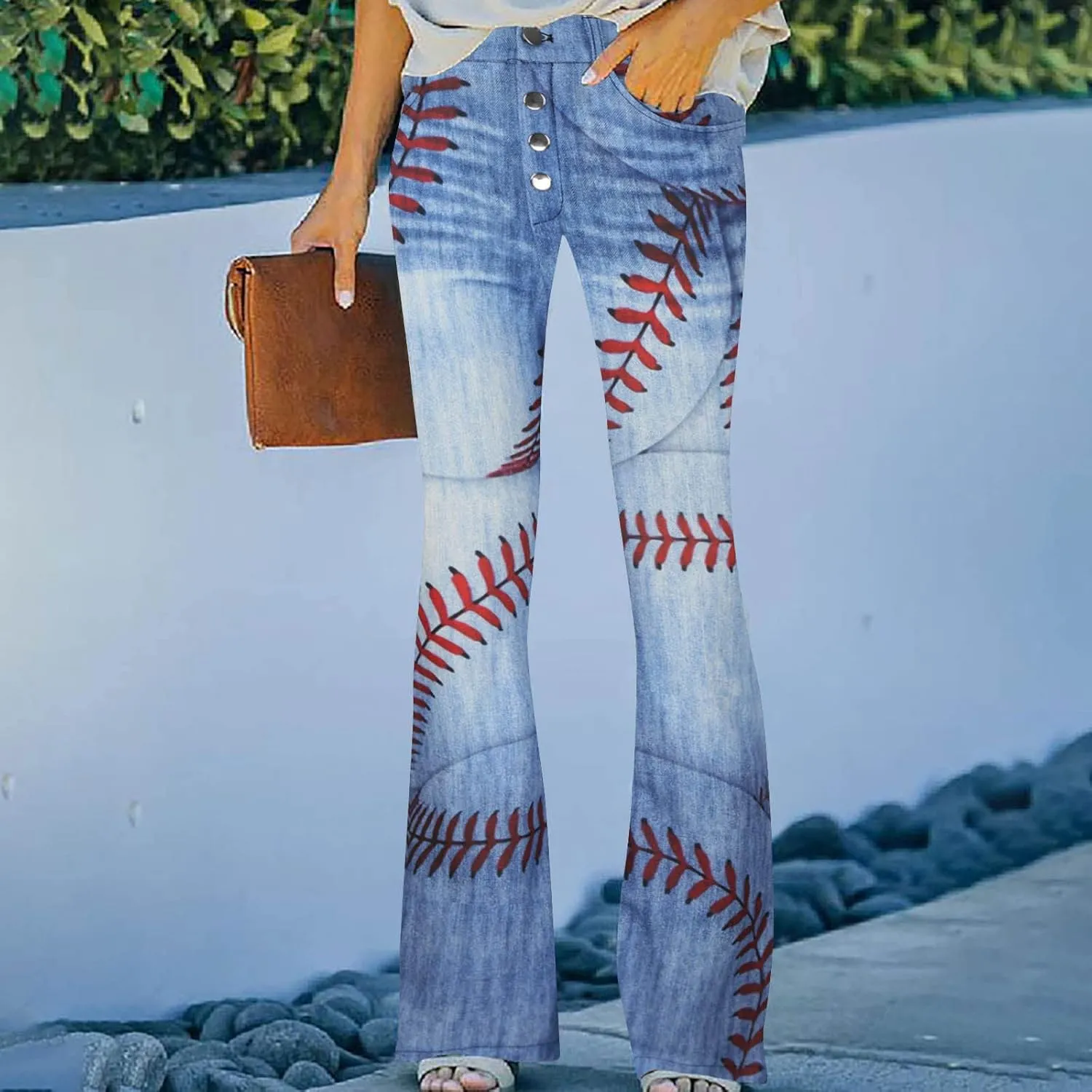 Bell Bottom Jeans Trendy High Waisted Stretchy Flare Jeans Casual Button Stretch Wide Leg Denim Pants