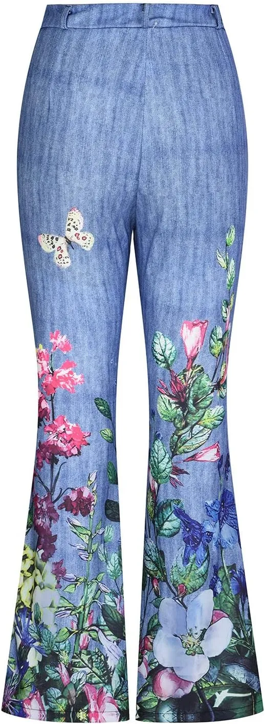 Bell Bottom Jeans Trendy High Waisted Stretchy Flare Jeans Casual Button Stretch Wide Leg Denim Pants