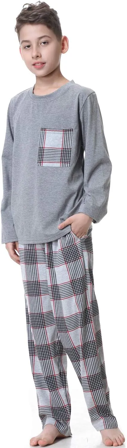 Big Boys Classic Plaid Pajama Set Cotton Sleepwear Teens 10-20Years