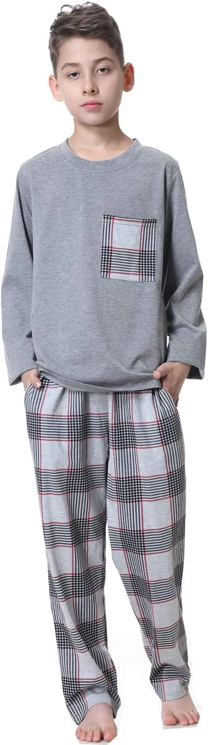 Big Boys Classic Plaid Pajama Set Cotton Sleepwear Teens 10-20Years