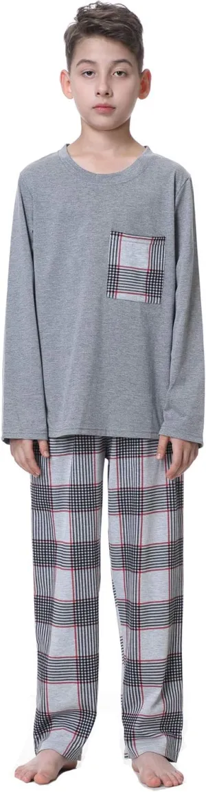 Big Boys Classic Plaid Pajama Set Cotton Sleepwear Teens 10-20Years