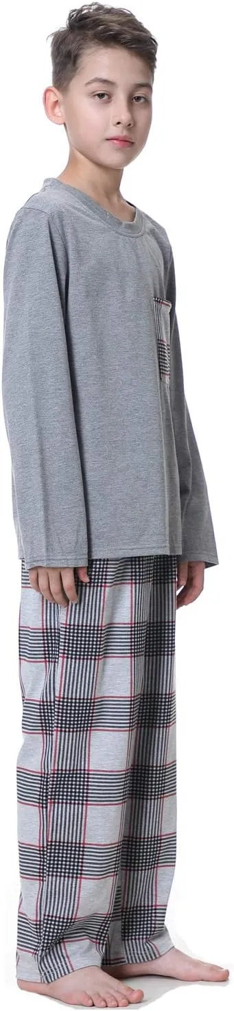 Big Boys Classic Plaid Pajama Set Cotton Sleepwear Teens 10-20Years