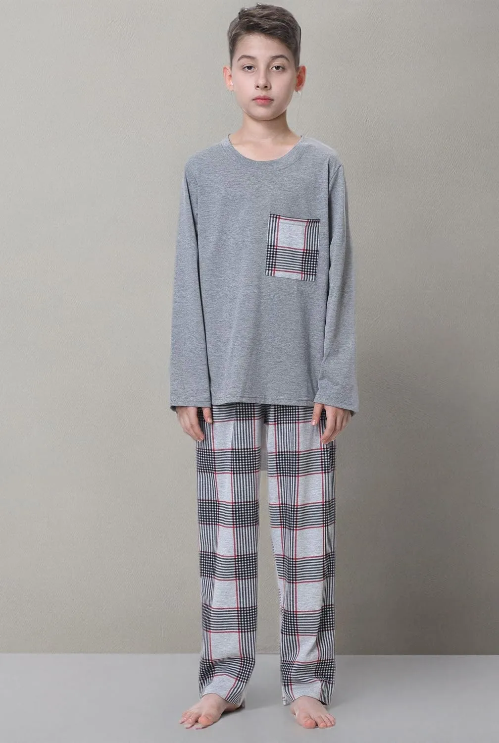 Big Boys Classic Plaid Pajama Set Cotton Sleepwear Teens 10-20Years