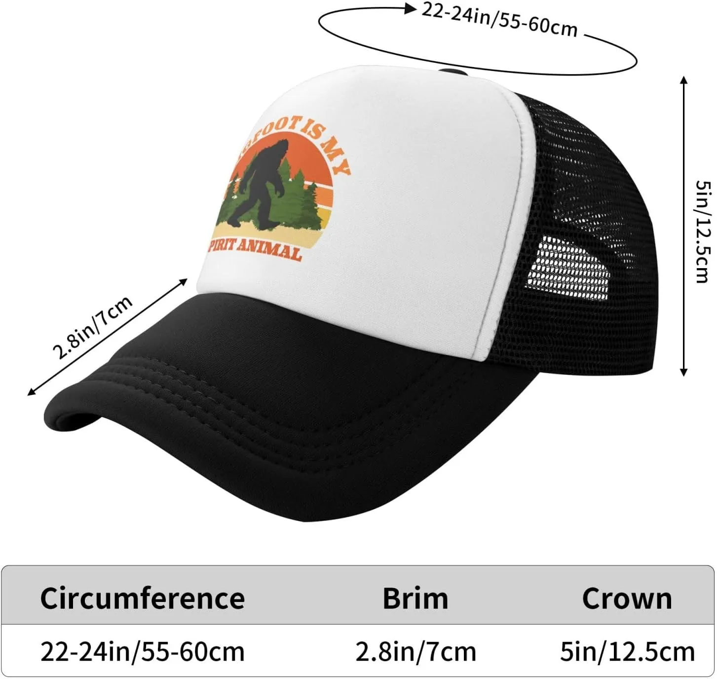 Bigfoot Trucker Hat Cap Adjustable Snapback Baseball Cap for Men Women Breathable Mesh Hat Black