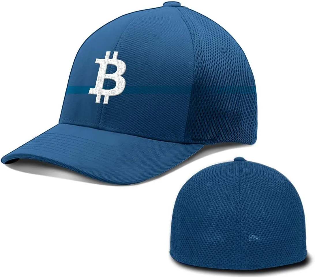 Bitcoin Logo Hat Fitted Flexfit Hats Crypto Baseball Cap Ultrafibre Breathable Mesh Side for Casual Wear
