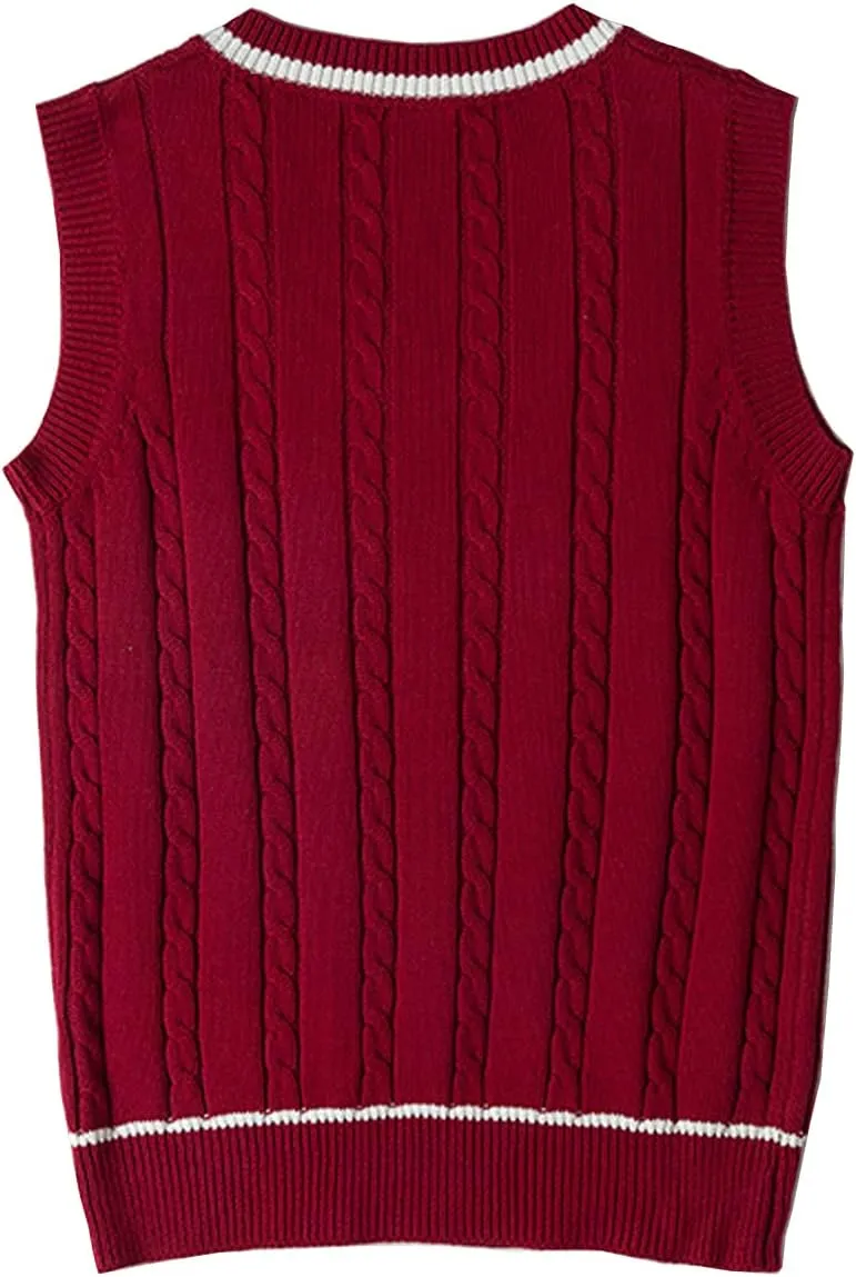 Blostirno Womens Sweater Vest V Neck JK Uniform Kint Vests Solid Classic Sleeveless Pullover Sweaters Tops
