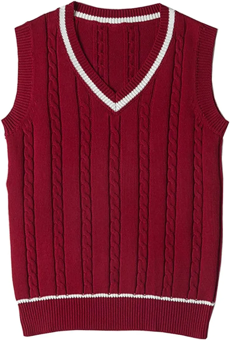Blostirno Womens Sweater Vest V Neck JK Uniform Kint Vests Solid Classic Sleeveless Pullover Sweaters Tops