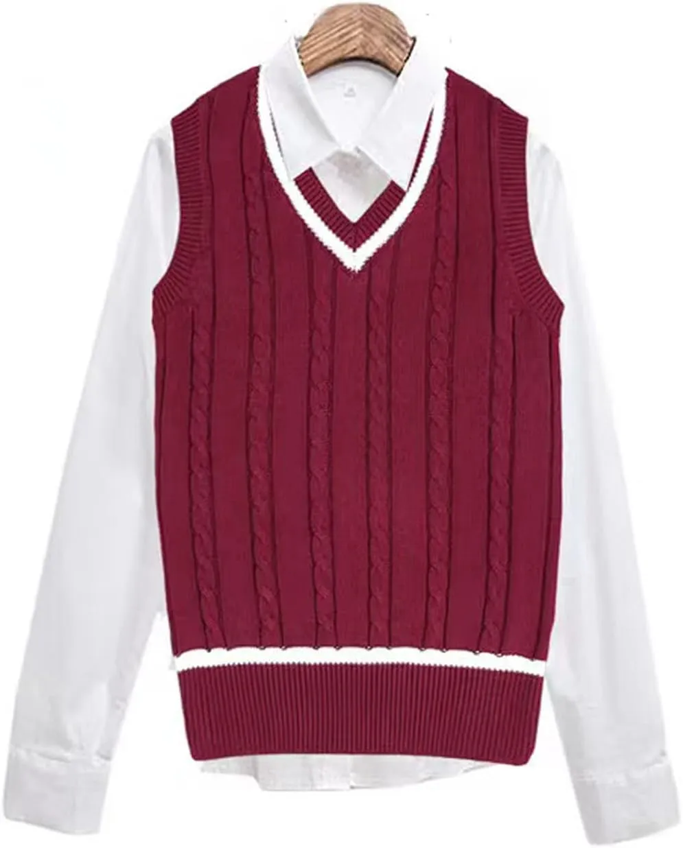Blostirno Womens Sweater Vest V Neck JK Uniform Kint Vests Solid Classic Sleeveless Pullover Sweaters Tops