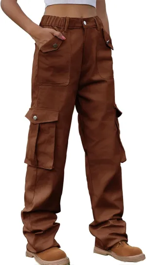 Bootcut Jeans for Women Mid Waist Cargo Bootleg Pant Loose Fit Straight Leg Denim Trouser Multi-pocket Wide Leg Jeans