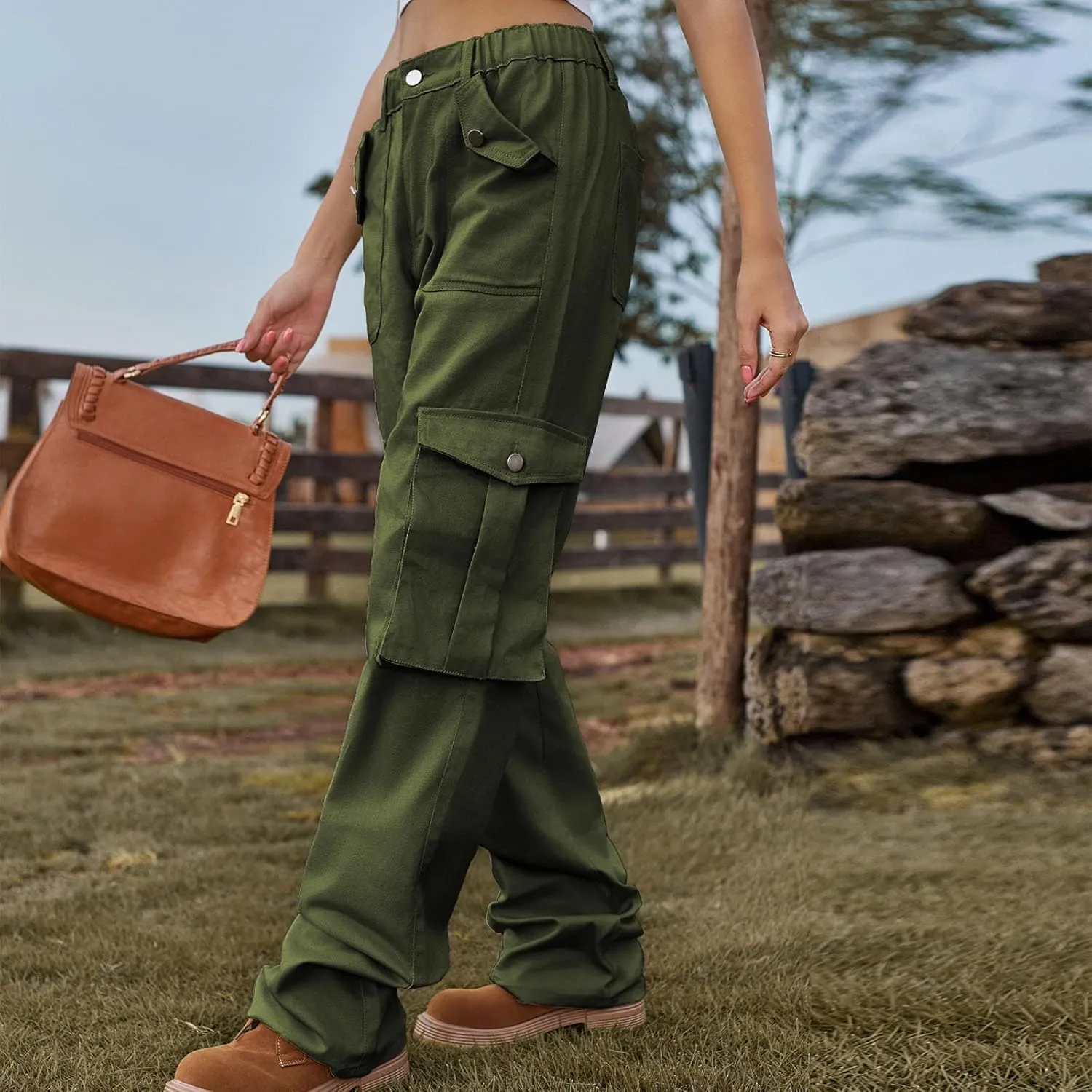 Bootcut Jeans for Women Mid Waist Cargo Bootleg Pant Loose Fit Straight Leg Denim Trouser Multi-pocket Wide Leg Jeans