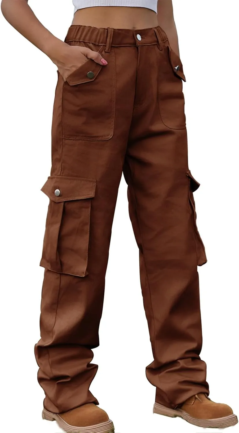Bootcut Jeans for Women Mid Waist Cargo Bootleg Pant Loose Fit Straight Leg Denim Trouser Multi-pocket Wide Leg Jeans