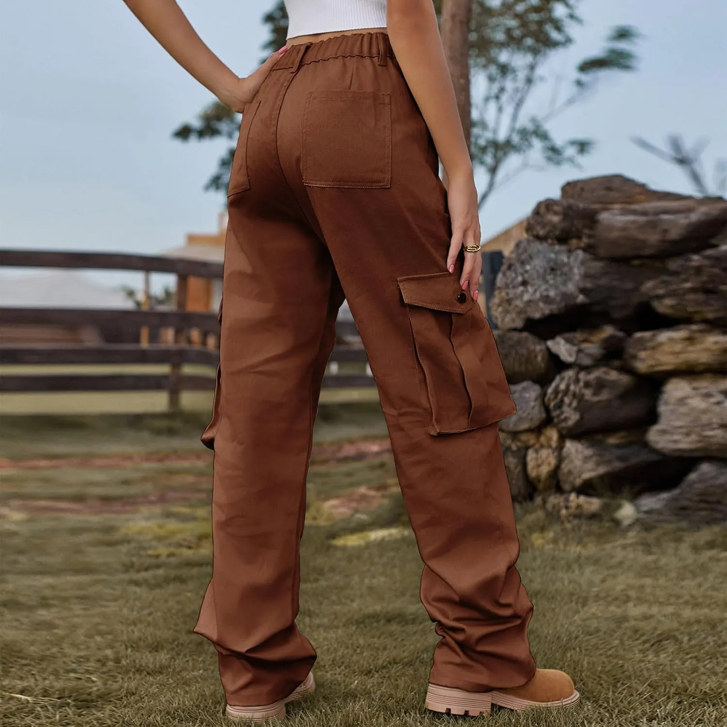 Bootcut Jeans for Women Mid Waist Cargo Bootleg Pant Loose Fit Straight Leg Denim Trouser Multi-pocket Wide Leg Jeans