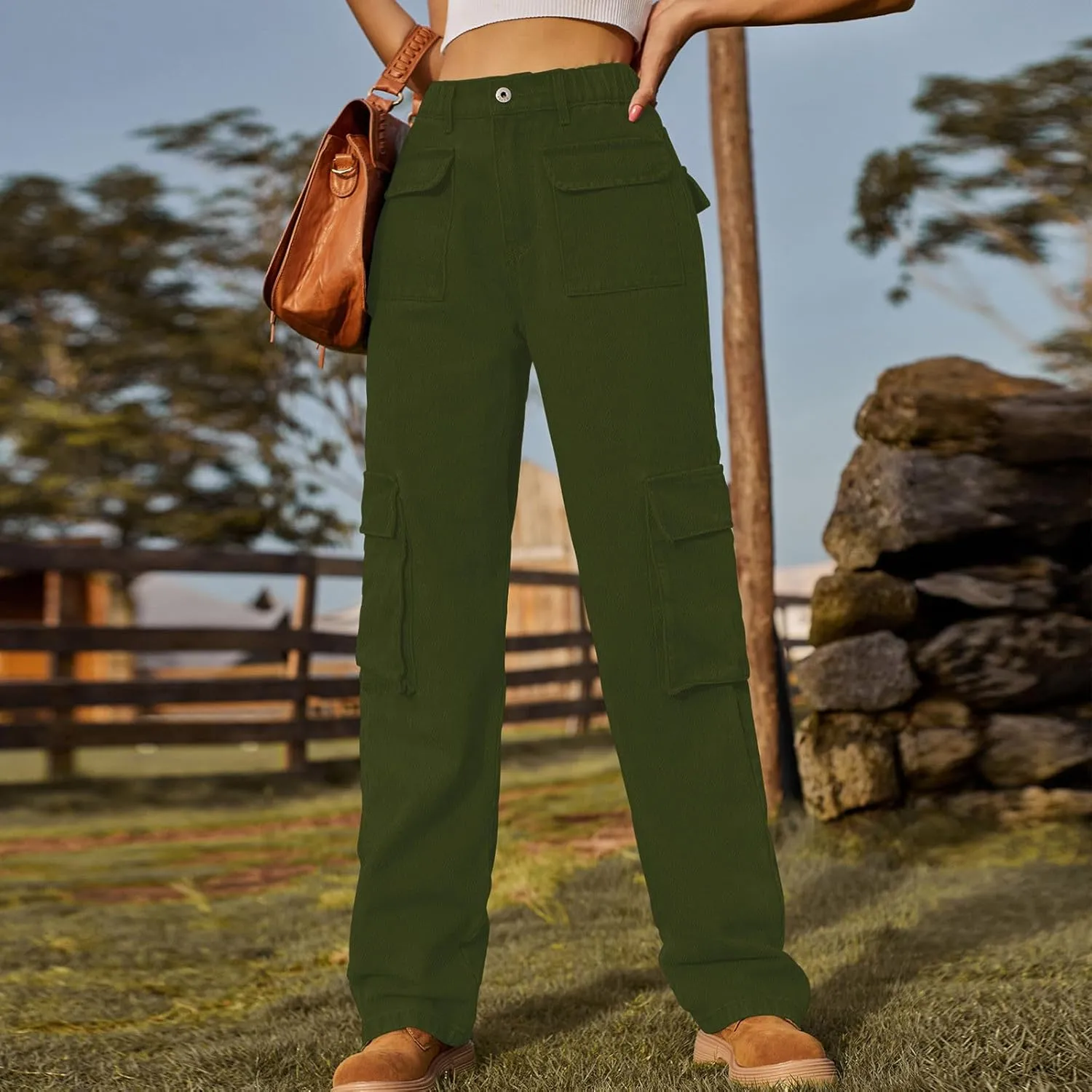 Bootcut Jeans for Women Mid Waist Cargo Bootleg Pant Loose Fit Straight Leg Denim Trouser Multi-pocket Wide Leg Jeans