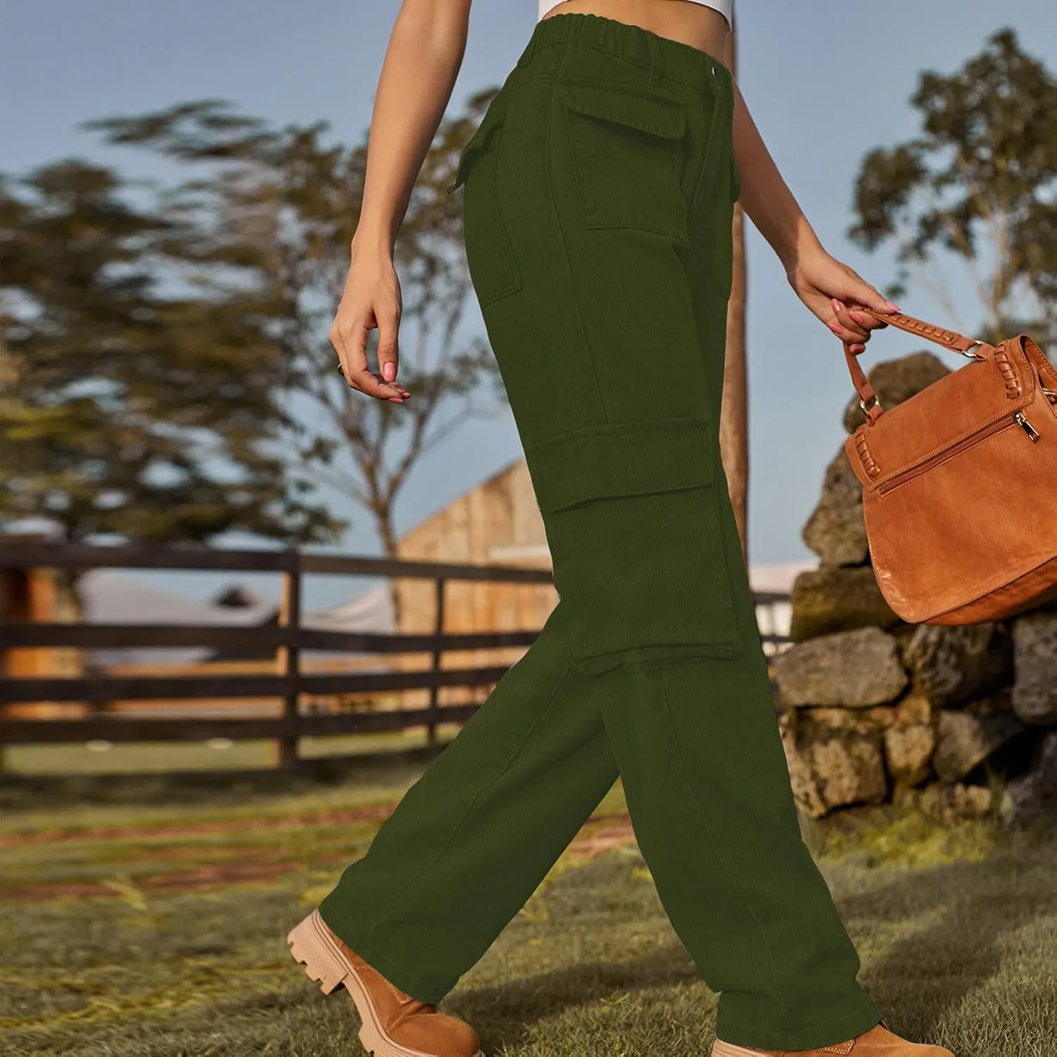 Bootcut Jeans for Women Mid Waist Cargo Bootleg Pant Loose Fit Straight Leg Denim Trouser Multi-pocket Wide Leg Jeans