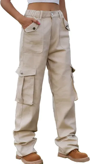 Bootcut Jeans for Women Mid Waist Cargo Bootleg Pant Loose Fit Straight Leg Denim Trouser Multi-pocket Wide Leg Jeans