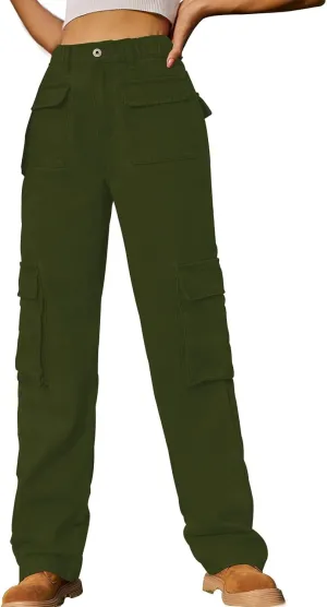 Bootcut Jeans for Women Mid Waist Cargo Bootleg Pant Loose Fit Straight Leg Denim Trouser Multi-pocket Wide Leg Jeans