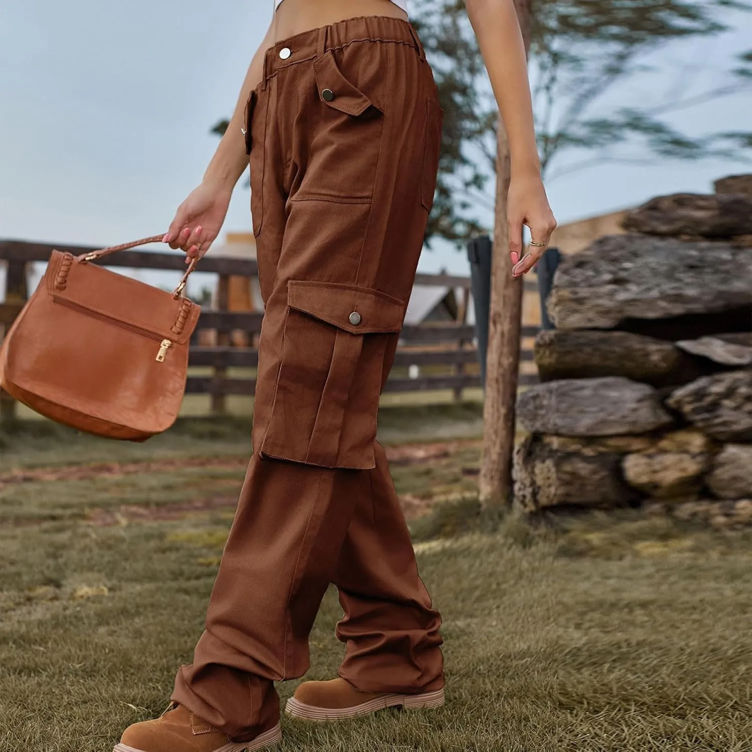 Bootcut Jeans for Women Mid Waist Cargo Bootleg Pant Loose Fit Straight Leg Denim Trouser Multi-pocket Wide Leg Jeans