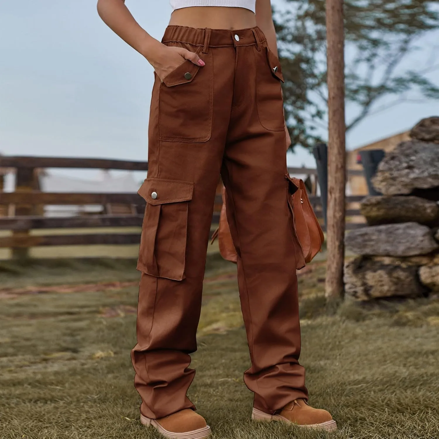 Bootcut Jeans for Women Mid Waist Cargo Bootleg Pant Loose Fit Straight Leg Denim Trouser Multi-pocket Wide Leg Jeans
