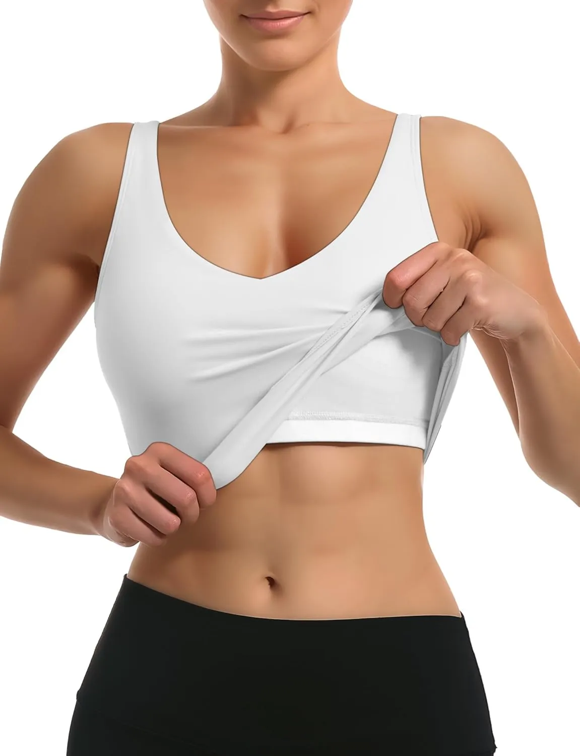Buauty Sports Bras for Women Longline Wirefree Padded High Support, Workout Tank Crop Tops Built in Bra for Women