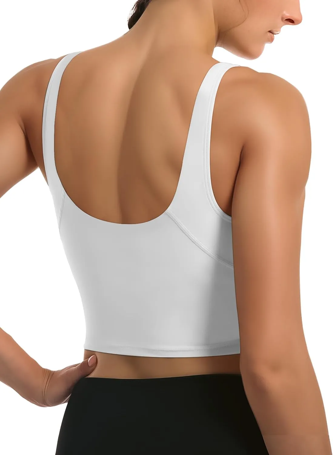 Buauty Sports Bras for Women Longline Wirefree Padded High Support, Workout Tank Crop Tops Built in Bra for Women