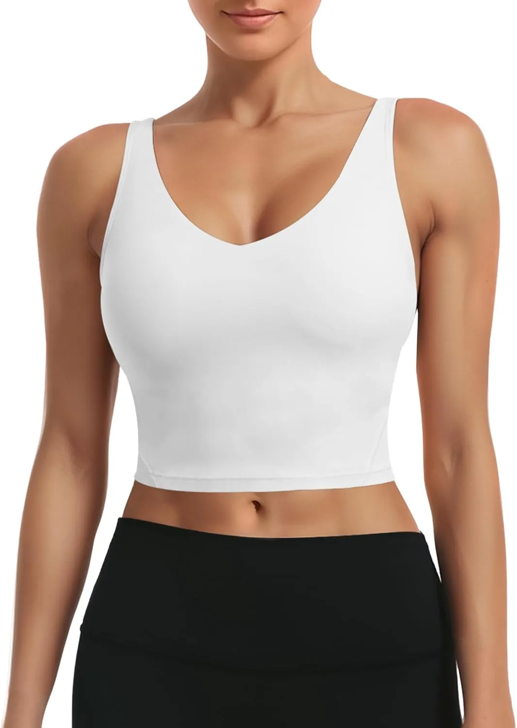Buauty Sports Bras for Women Longline Wirefree Padded High Support, Workout Tank Crop Tops Built in Bra for Women