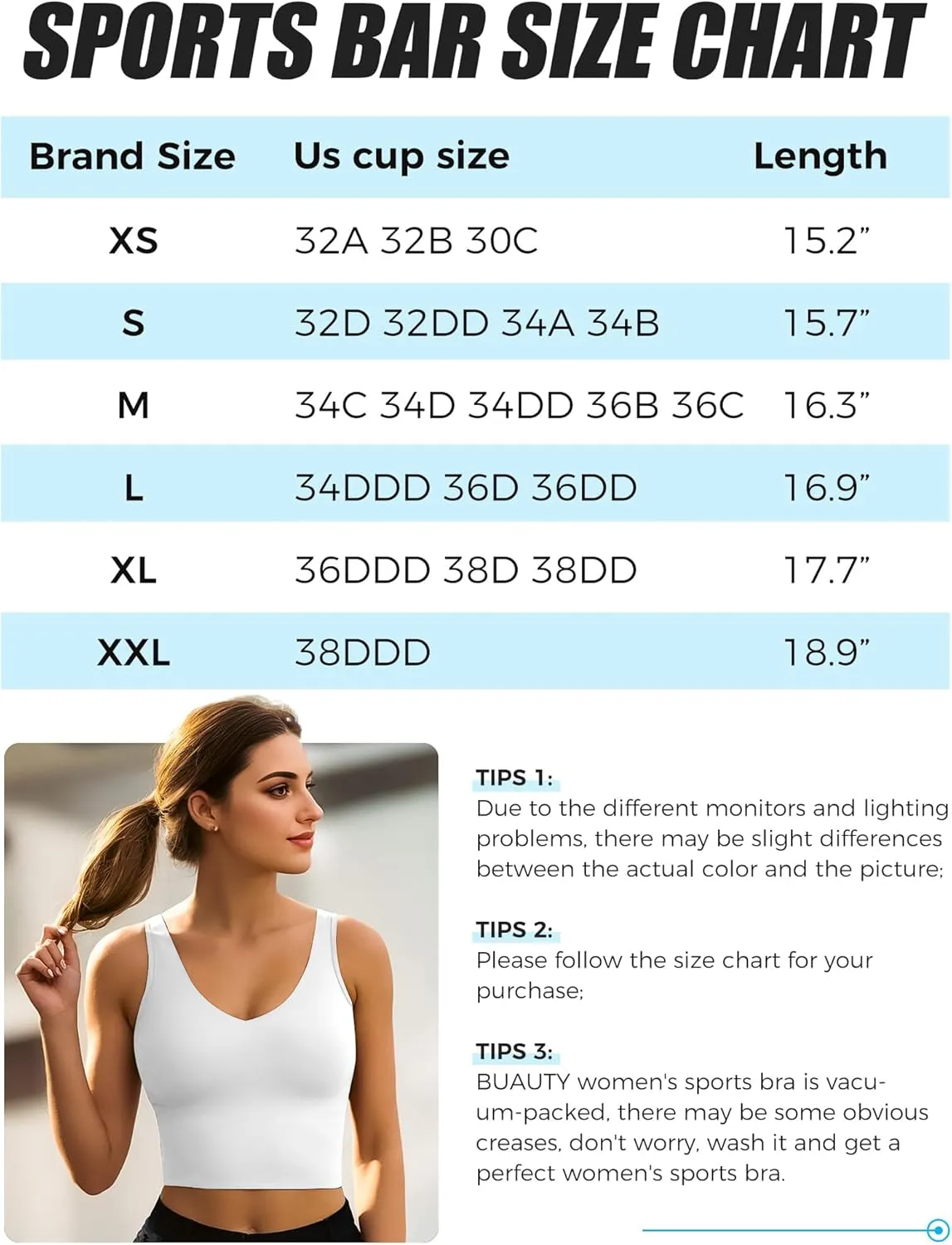 Buauty Sports Bras for Women Longline Wirefree Padded High Support, Workout Tank Crop Tops Built in Bra for Women