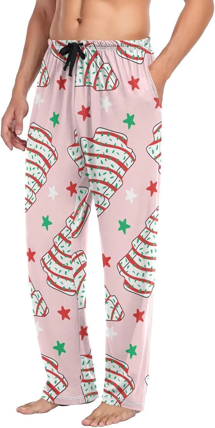 Burbuja Cookies Of Christmas Tree Mens Pajamas Pants, Elastic Waist Straight-Fit Sleep Lounge Pant for Men with Pockets, S