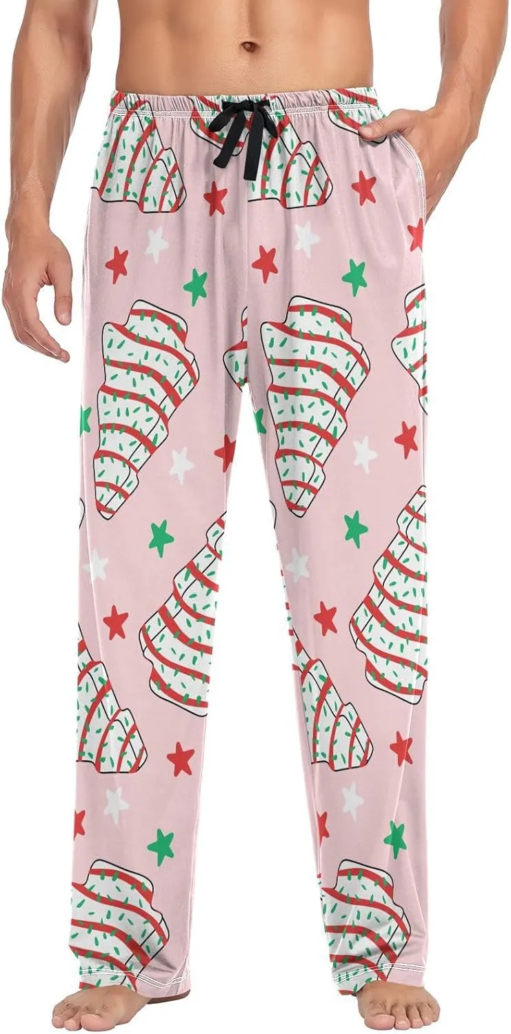 Burbuja Cookies Of Christmas Tree Mens Pajamas Pants, Elastic Waist Straight-Fit Sleep Lounge Pant for Men with Pockets, S