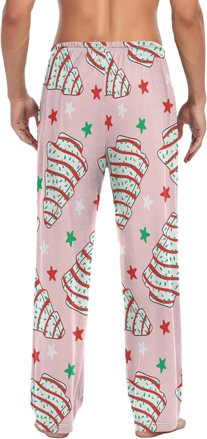 Burbuja Cookies Of Christmas Tree Mens Pajamas Pants, Elastic Waist Straight-Fit Sleep Lounge Pant for Men with Pockets, S