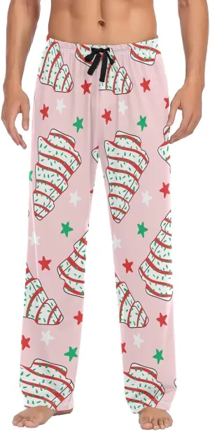 Burbuja Cookies Of Christmas Tree Mens Pajamas Pants, Elastic Waist Straight-Fit Sleep Lounge Pant for Men with Pockets, S