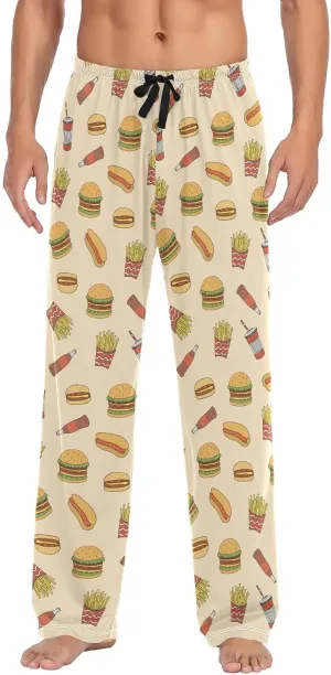 Burbuja Fast Food Mens Pajamas Pants, Elastic Waist Straight-Fit Sleep Lounge Pant for Men with Pockets, XXL