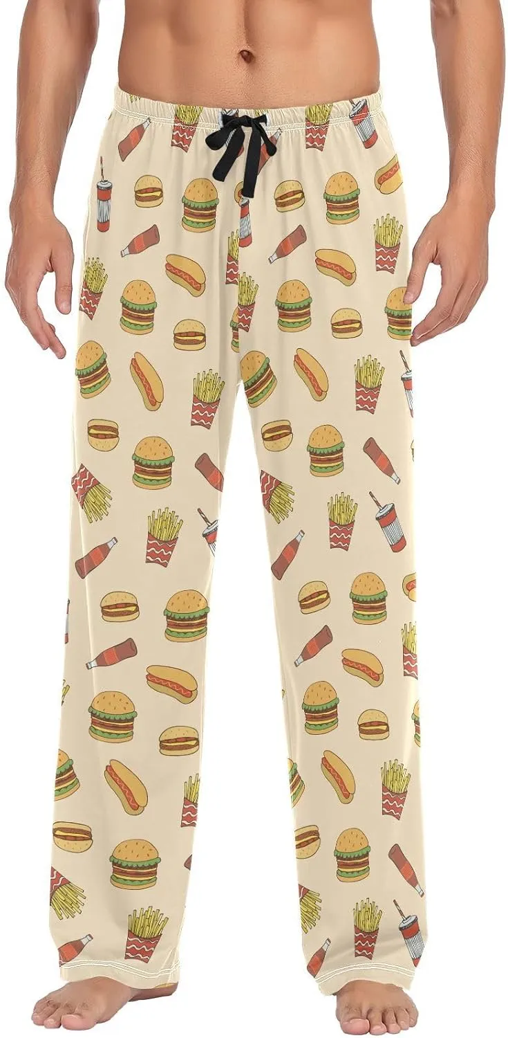 Burbuja Fast Food Mens Pajamas Pants, Elastic Waist Straight-Fit Sleep Lounge Pant for Men with Pockets, XXL