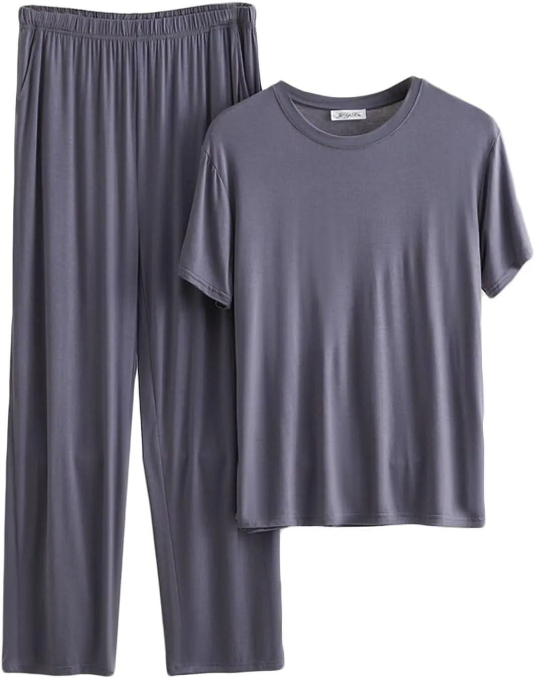 Cambkatl Men's Summer Pajamas Set Pullover Short Sleeve T-Shirt with Comfy Pants 2 Piece Lounge Sleepwear with Pockets