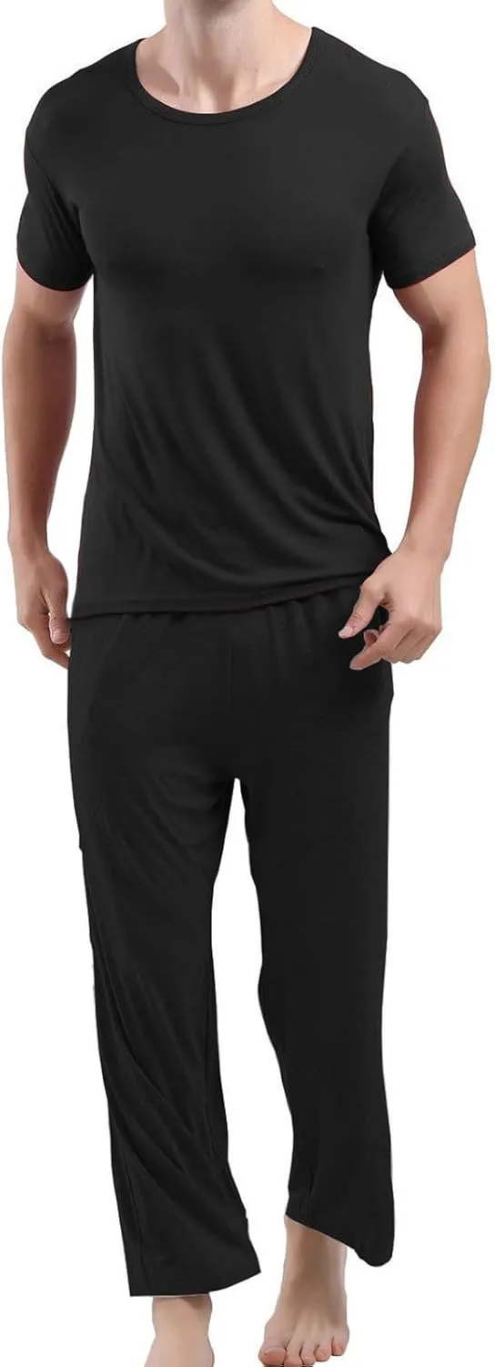 Cambkatl Men's Summer Pajamas Set Pullover Short Sleeve T-Shirt with Comfy Pants 2 Piece Lounge Sleepwear with Pockets