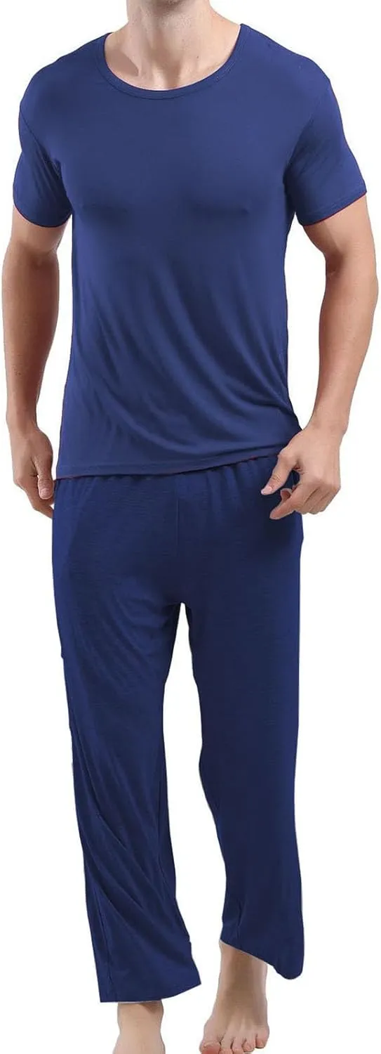 Cambkatl Men's Summer Pajamas Set Pullover Short Sleeve T-Shirt with Comfy Pants 2 Piece Lounge Sleepwear with Pockets