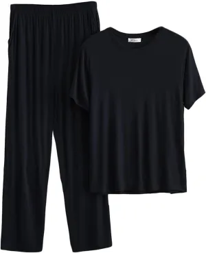 Cambkatl Men's Summer Pajamas Set Pullover Short Sleeve T-Shirt with Comfy Pants 2 Piece Lounge Sleepwear with Pockets