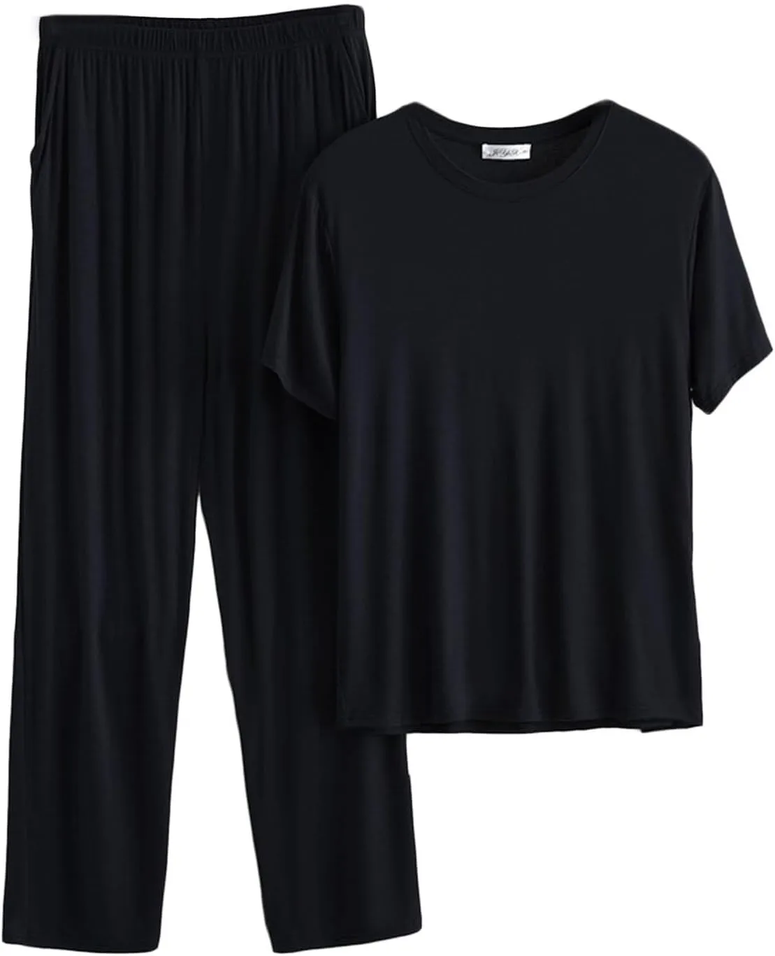Cambkatl Men's Summer Pajamas Set Pullover Short Sleeve T-Shirt with Comfy Pants 2 Piece Lounge Sleepwear with Pockets