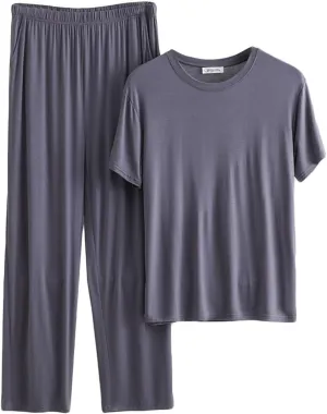 Cambkatl Men's Summer Pajamas Set Pullover Short Sleeve T-Shirt with Comfy Pants 2 Piece Lounge Sleepwear with Pockets